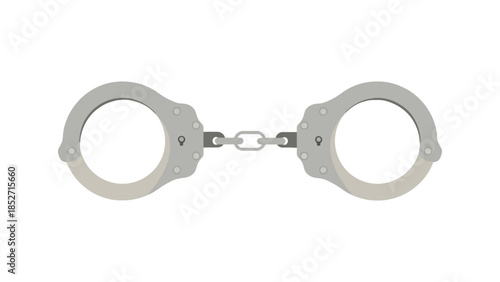 Handcuffs in silver metal on a white background for law enforcement or crime
