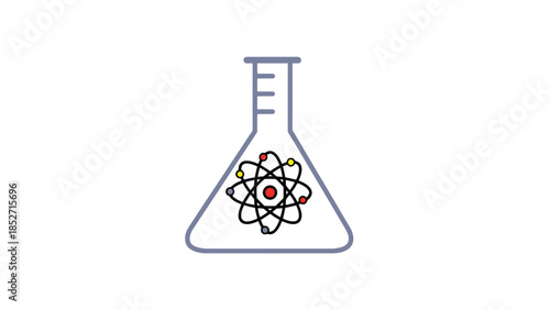 Atom inside a laboratory flask, science and chemistry concept illustration