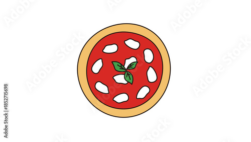 Delicious cartoon pizza with mozzarella cheese and basil leaves on top