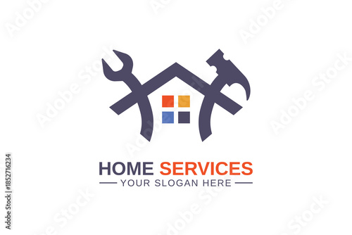 Home service logo vector template. Property and real estate construction, home repair, and building logo icon