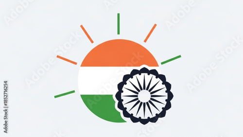 Indian flag symbol with sunburst design elements on white background, representing national pride and patriotism with vibrant orange