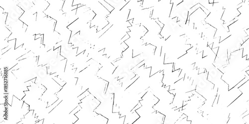 Black jagged lines and shapes scattered on a white textured background abstract