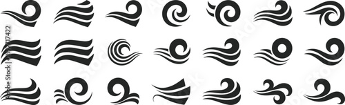 Wind Symbol Icon Set – Stylized Airflow Motifs for Motion and Atmosphere