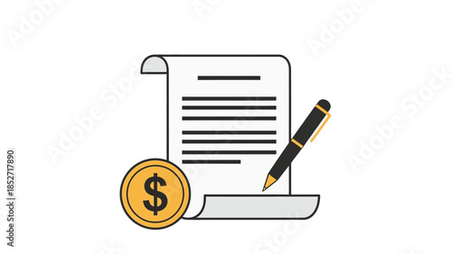 Financial document preparation for submitting a formal purchase or sale offer shown with a pen and coin