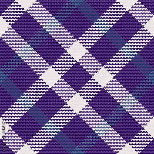 Regular texture textile tartan, merry christmas seamless vector background. Costume fabric check pattern plaid in violet and white colors.