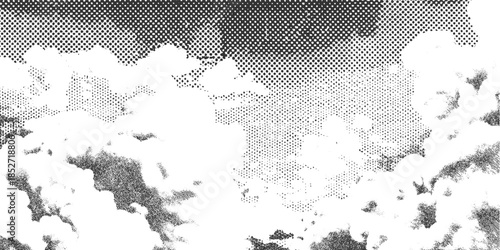 Black and white abstract texture with halftone dots and rough brush strokes