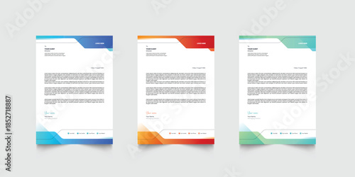 Modern creative clean business letterhead design template with gradient color, corporate letterhead. Modern creative letterhead design template set