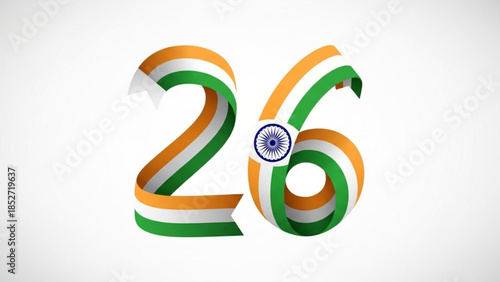 India republic day 26 january celebration colorful 3d number twenty six with indian flag colors