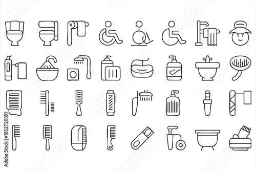 Bathroom and Hygiene Icons for UI Design and Sanitation Apps
