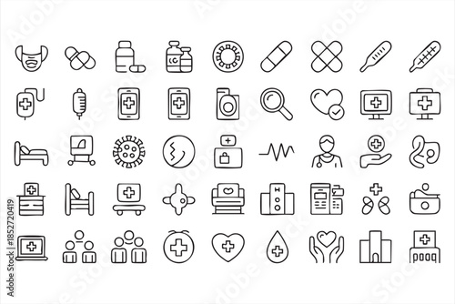 Hospital and Clinic Line Icons for Healthcare Interfaces