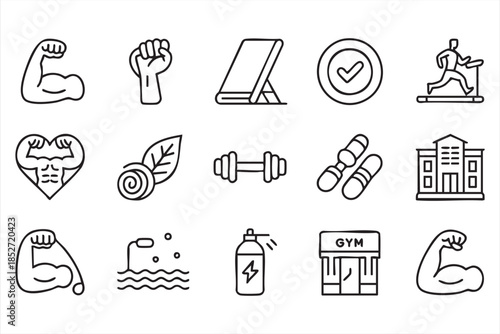 Fitness and Gym Line Icons for Workout and Training Apps