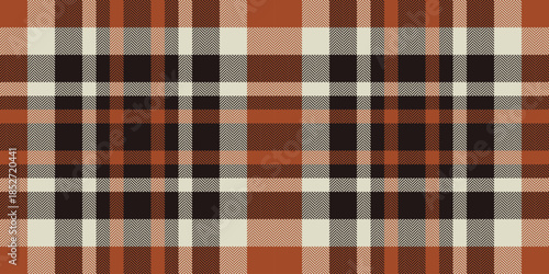 Geometrical fabric texture tartan, swatch background seamless vector. School pattern plaid check textile in black and orange colors.