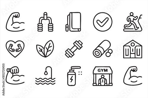 Gym Training Line Icons for Fitness Dashboards and Mobile Apps