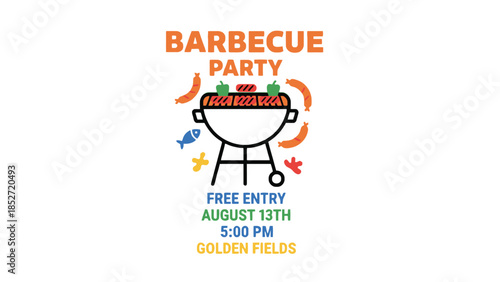 Vibrant Barbecue Party Invitation with Grilled Food and Free Entry Details