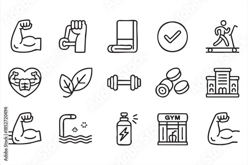 Fitness Workout Icons for Exercise Programs and UI Design