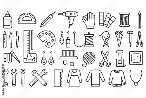 Craft and Sewing Tool Icons for Handmade and DIY Projects