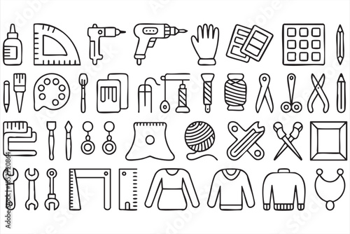 Sewing and Textile Tool Line Icons for Fashion Design Apps