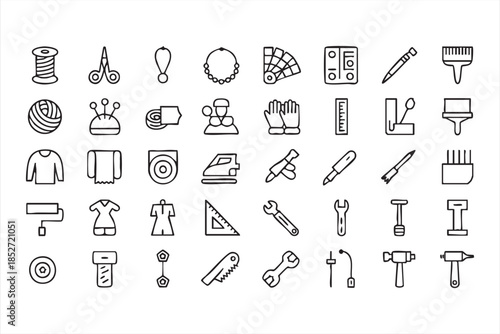 Sewing and Tailoring Tool Icons for Textile Design Apps