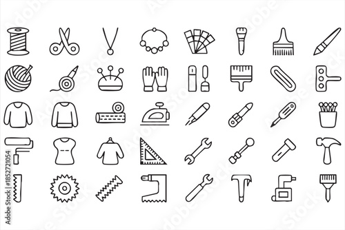 DIY Craft Tool Line Icons for Maker and Hobby Platforms