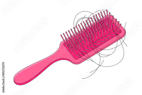 Illustration of a pink hairbrush with bristles isolated on transparent background