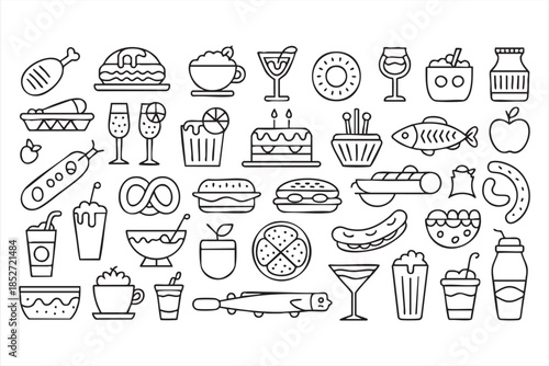 Food Beverage Line Icons for Menu Design and Hospitality UI