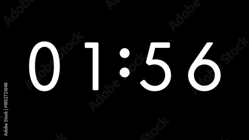 Digital Countdown Timer from 2 to 1 Minutes on Black Background – 1-Minute Interval Clock Animation for Productivity, Presentations, and Visual Projects