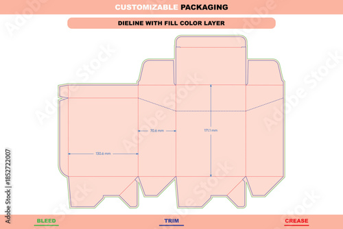 Cigarette box dieline vector featuring tuck end structure and tear strip system designed with precise folding layout for professional carton packaging templates