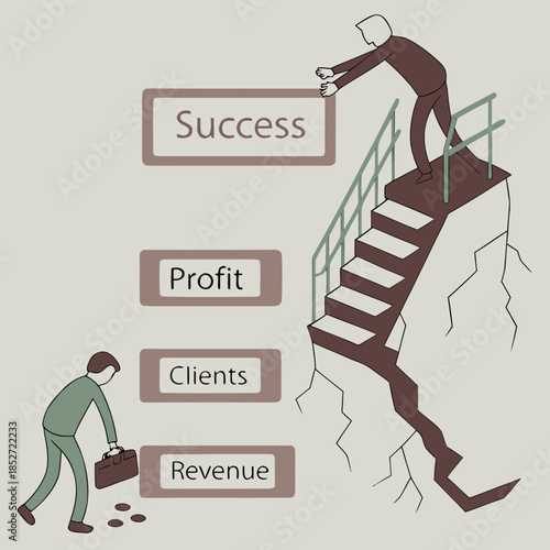 Business failure metaphor with man falling off stairs to success