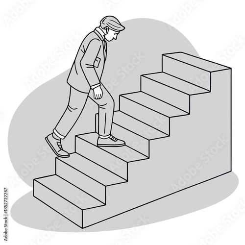 Man walking down cube stairs steps descending