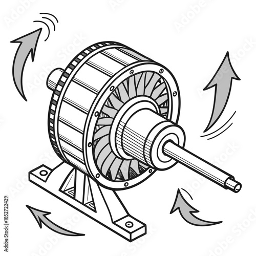 Turbine blade rotation implied through arrows machine