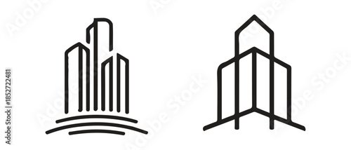 Minimalist cityscape design element with multiple skyscrapers and curved base graphic vector