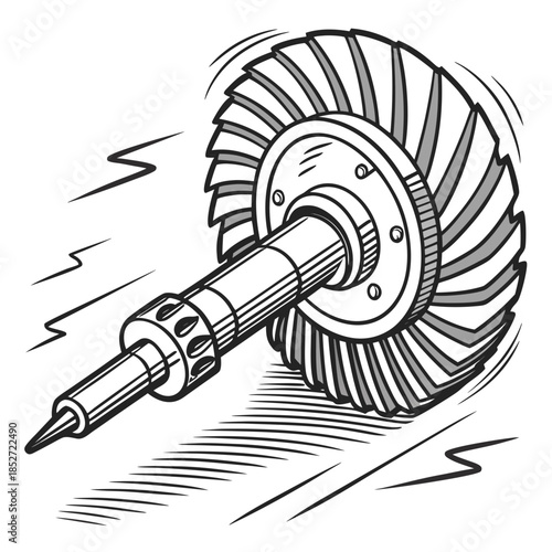 Turbine blade rotation implied through motion lines