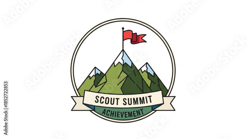 Scout summit achievement badge with mountain peak flag