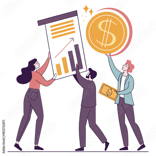 Business team holding chart and money dollar
