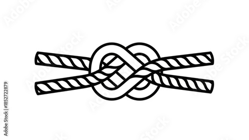 A detailed illustration of a complex intertwined rope knot on a clean white background in black and white