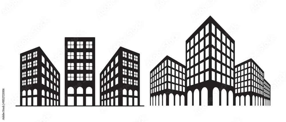 Fototapeta premium Set of varied cityscape silhouettes illustrating both contemporary and traditional urban buildings