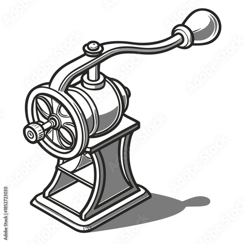 Vintage manual coffee grinder with soft metallic finish