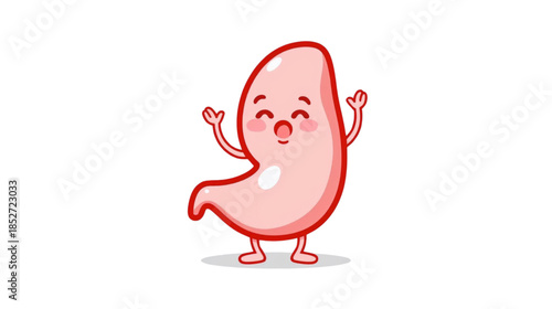 Happy Cartoon Stomach Waving with a Cheerful Face, Symbolizing Digestive Health and Well being