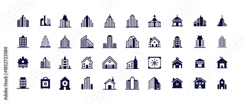 Set of buildings and houses vector icons collection modern architectural structures and homes