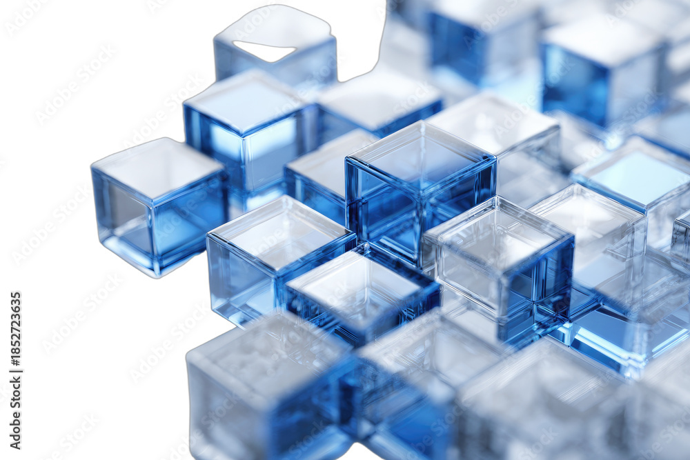 Obraz premium Translucent, geometric cubes with blue accents form an abstract arrangement