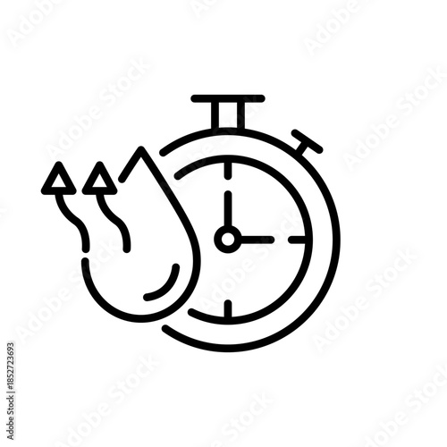 Quick dry icon set. Quick and fast clock dry wet clothes symbol. Quick dry label, logo, badge, sticker, circle, black vector, isolated illustration. Quick drying label product packaging design.