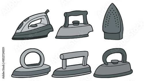 Collection of vintage and modern iron designs for laundry and household use