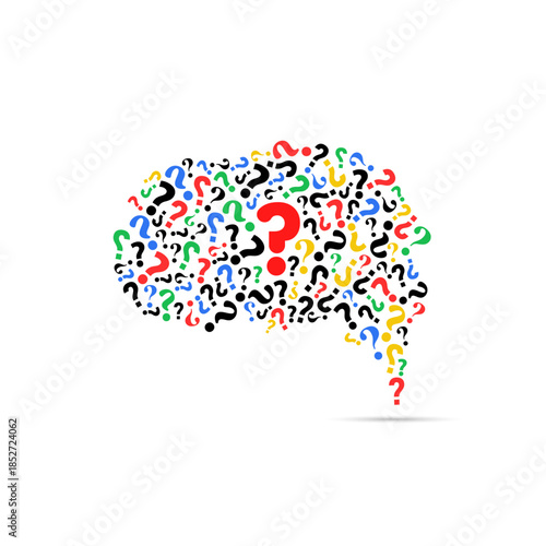 Human brain formed with colorful question marks – thinking and confusion concept