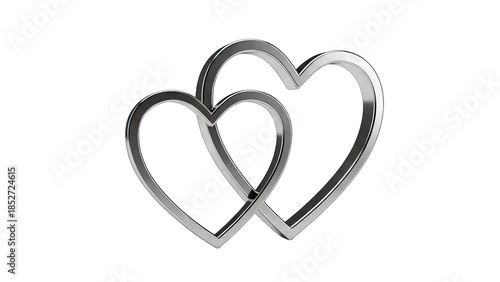 Intertwined Silver Hearts on White Background