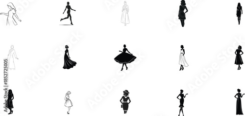 Collection of blurry black silhouettes of people in various poses