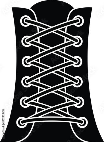 Black and white graphic of a shoe eyelet and lacing system