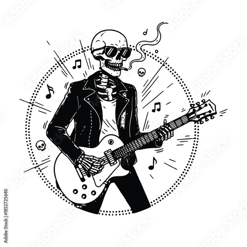 Rockstar Skeleton Playing Electric Guitar.