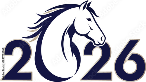 Stylized horse head graphic with year 2026 animal equine