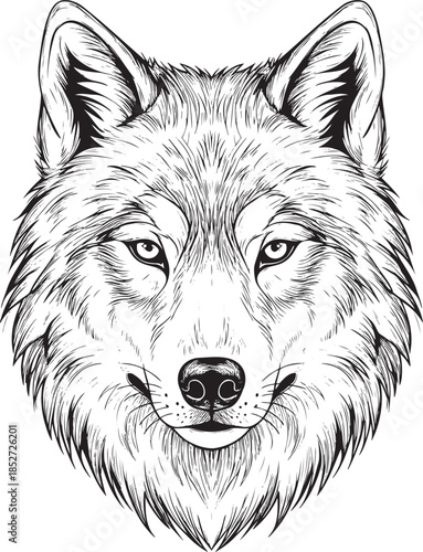 Detailed wolf head illustration with piercing gaze and fur texture