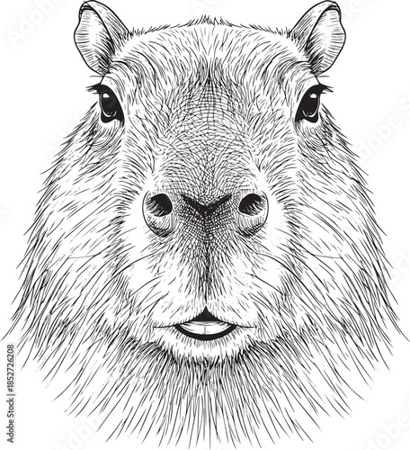 Detailed capybara face drawing with fur and whiskers